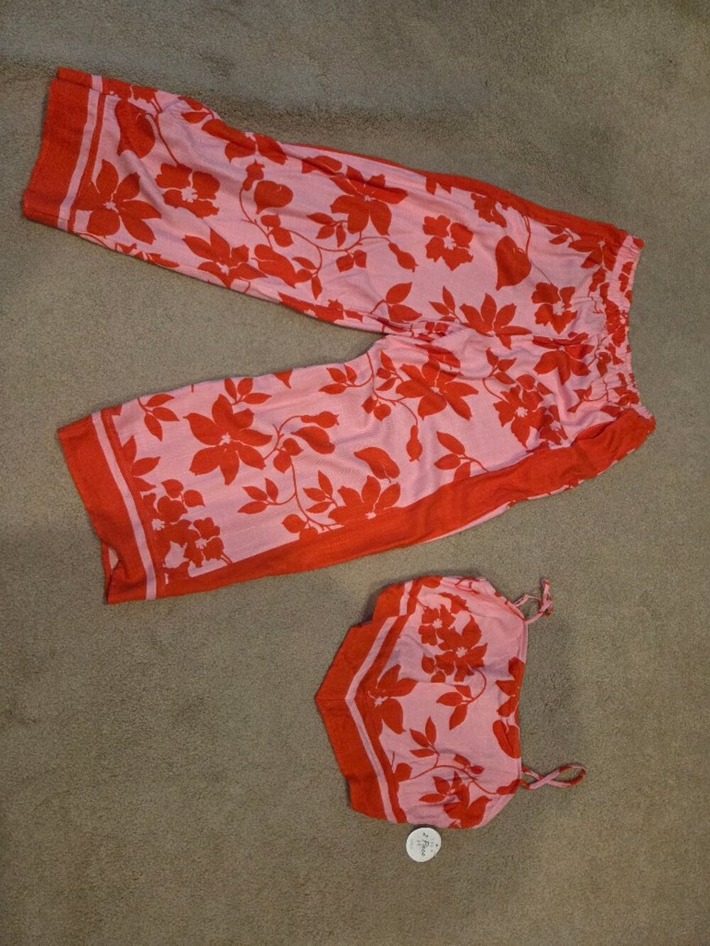 Sienna Sky NWT Large Pink Orange Floral Print Top Pants Set